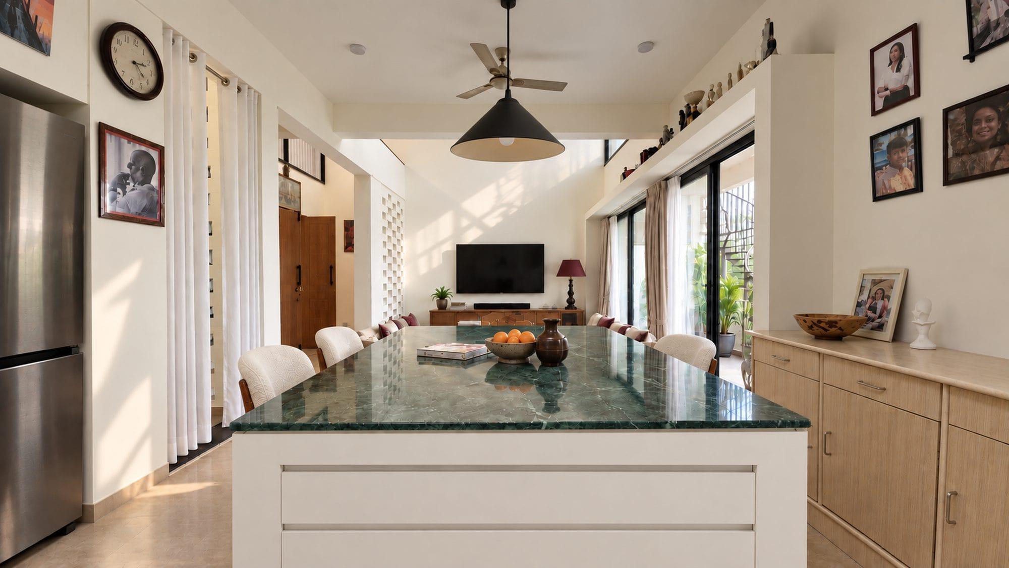 Kitchen island looking through to the living room