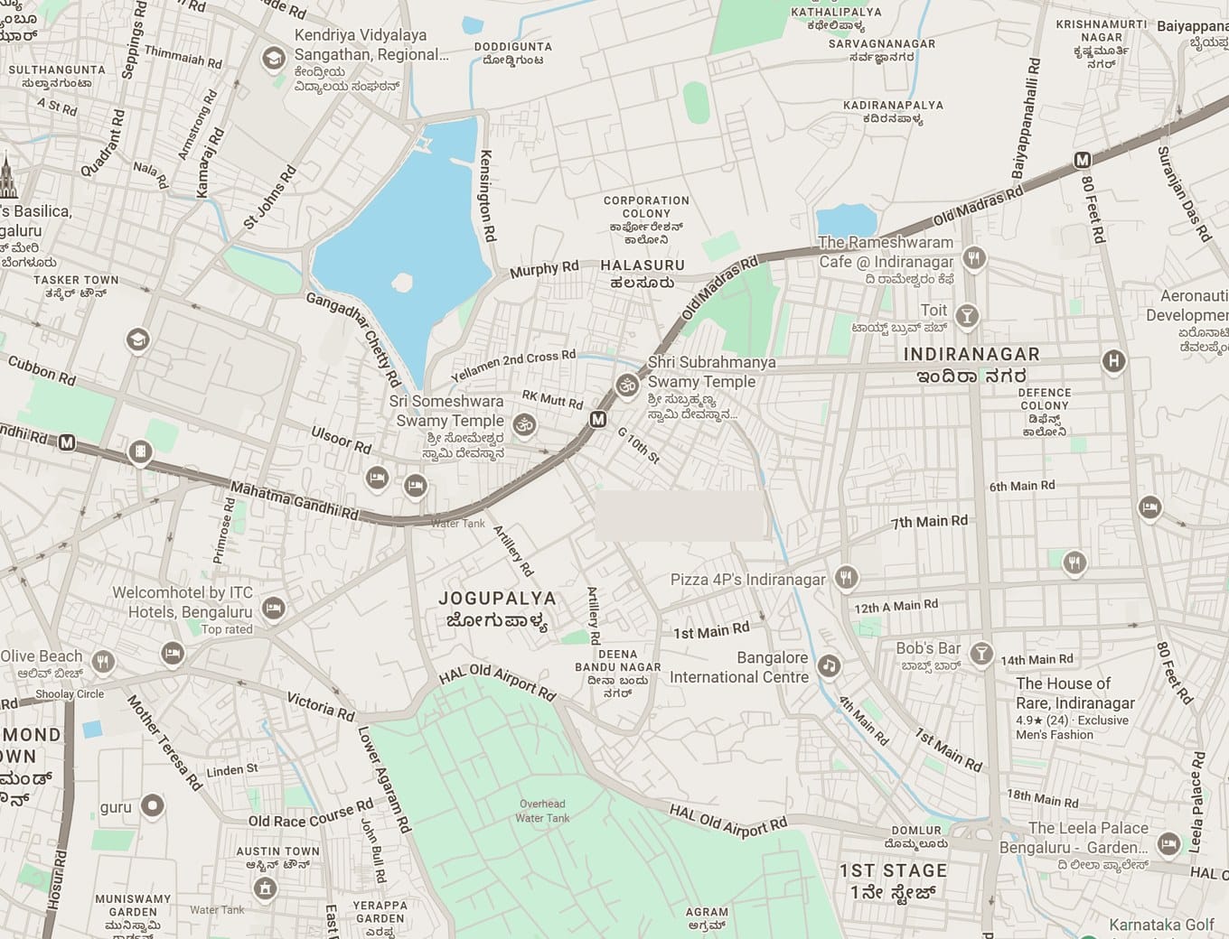 Map of Halasuru and Indiranagar, Bengaluru, with the Bloc 11 Studioworks studio marked