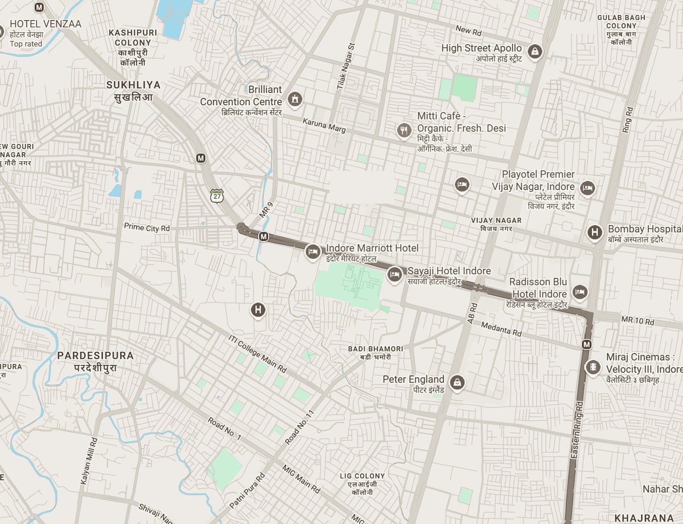 Map of Vijay Nagar, Indore, with the Bloc 11 studio marked